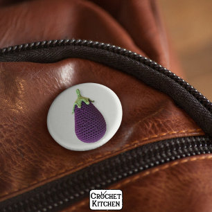 Fun Purple Modern Minimal Crochet Eggplant 6 Cm Round Badge