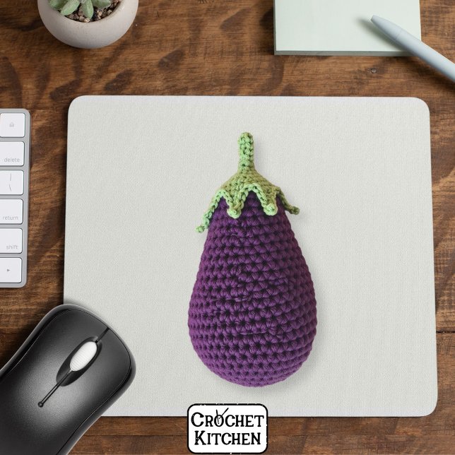 Fun Purple Modern Minimal Crochet Eggplant   Mouse Mat (Creator Uploaded)