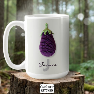 Fun Purple Modern Minimal Crochet Eggplant Name  Coffee Mug