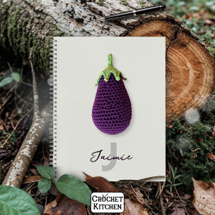 Fun Purple Modern Minimal Crochet Eggplant Name Notebook