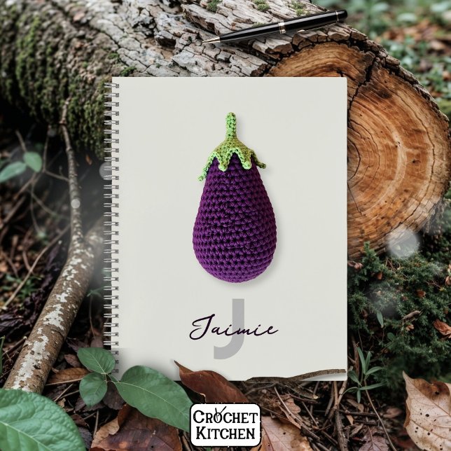 Fun Purple Modern Minimal Crochet Eggplant Name  Notebook (Creator Uploaded)