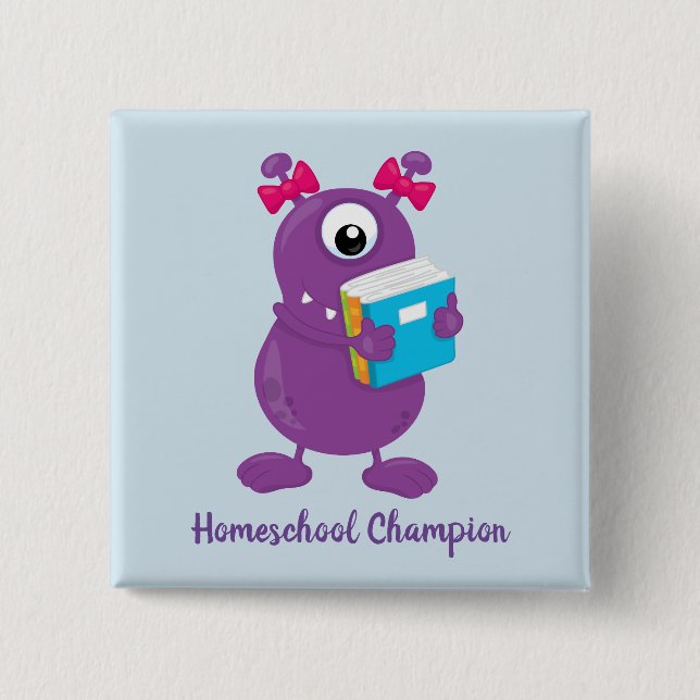 Fun Purple Monster Homeschool Champion 15 Cm Square Badge (Front)