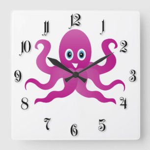 Fun purple octopi square wall clock