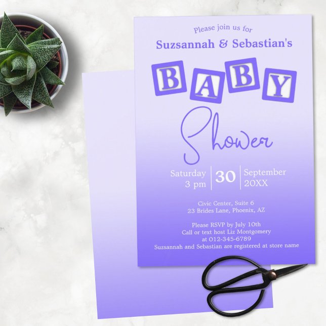 Fun Purple Ombre BABY Blocks Shower Invitation (Creator Uploaded)