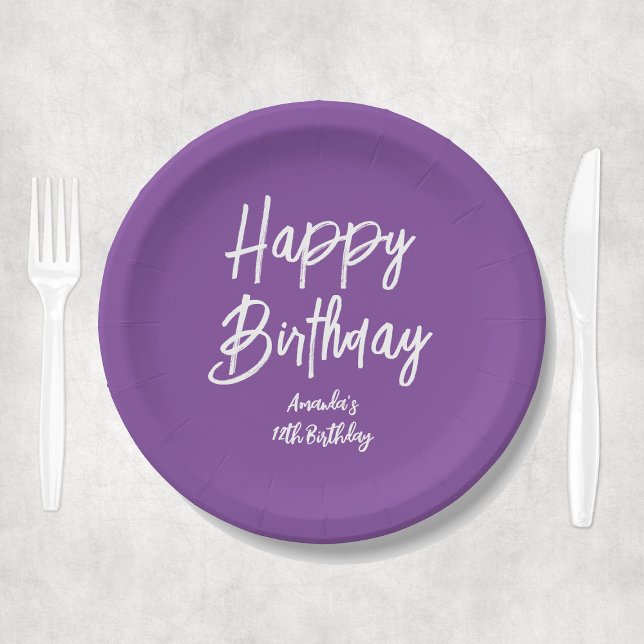 Fun Purple Personalised Happy Birthday Party Paper Plate (Purple Personalized Girl Happy Birthday Party Paper Plates
)