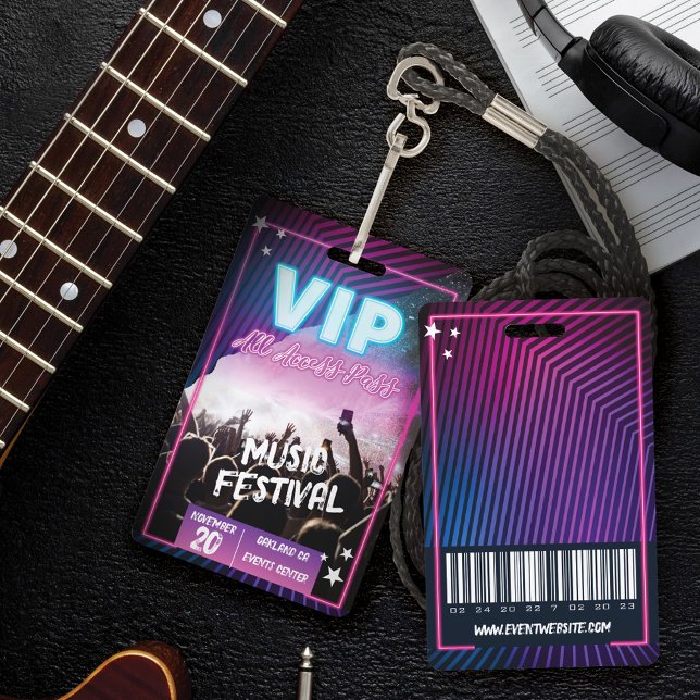 Fun Purple Pink Neon VIP All Access Pass Concert ID Badge (Fun Purple Pink Neon VIP All Access Pass Concert Badge)