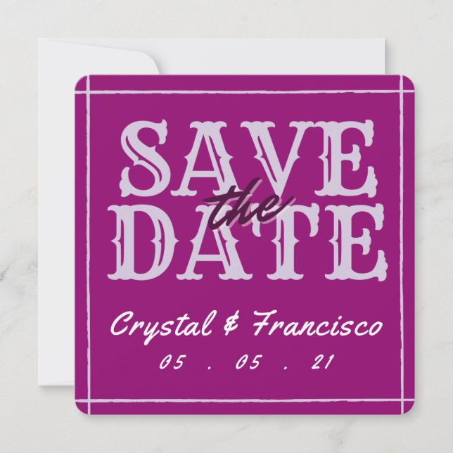 Fun Purple Save The Date Card (Front)