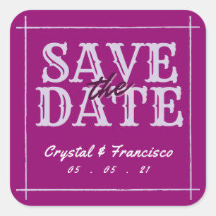 Fun Purple Save The Date Square Sticker