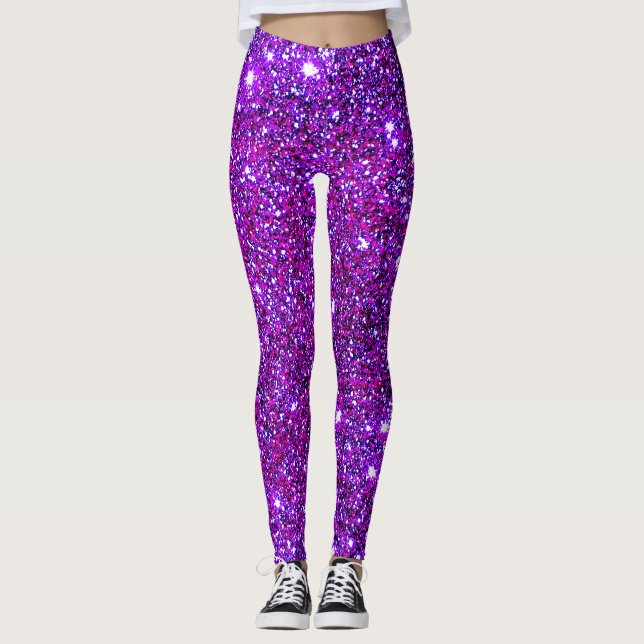 Fun Purple Sparkly Glittery Cute Fashion Leggings (Front)