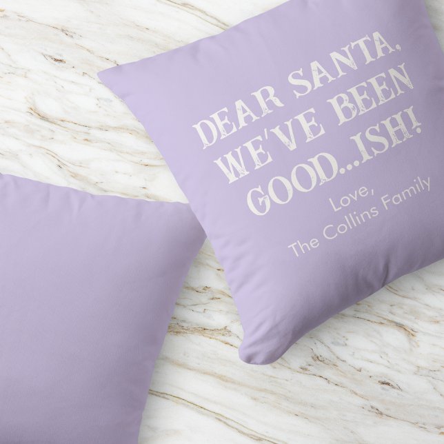 Fun Purple Typography Family Name Modern Christmas Cushion (Fun Purple Typography Family Name Modern Christmas Throw Pillow)