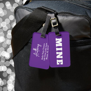 Fun Purple White MINE Personalised Luggage Tag