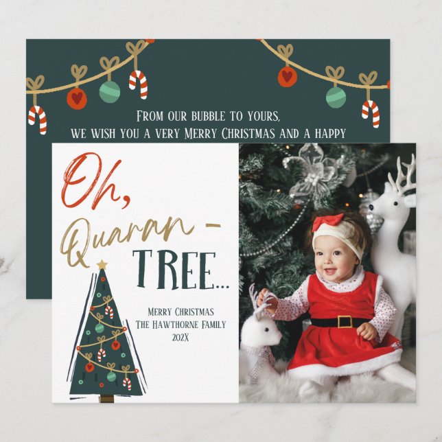 Fun Quarantine Christmas Tree Custom Photo Holiday Card (Front/Back)