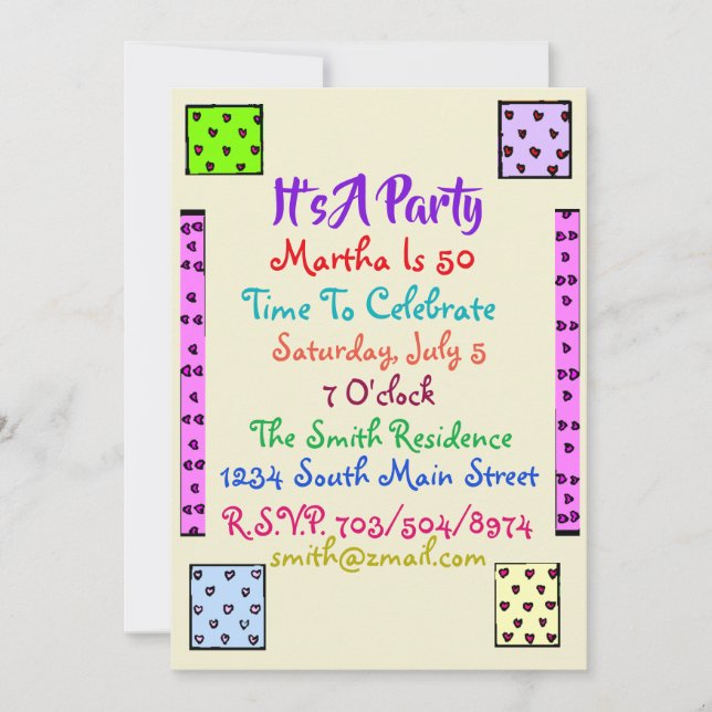 Fun Quilt Birthday Party Invitation (Front)
