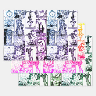Fun Quirky Colourful Vintage Tarot Card Wrapping Paper Sheet