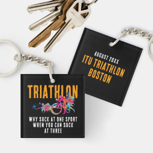 Fun Quote Colourful Orange Triathlon Splatters Key Ring