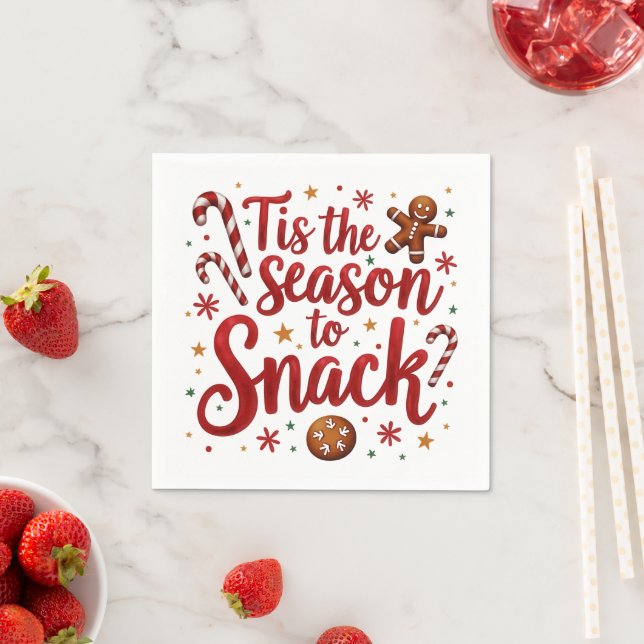 Fun Quote Tis the Season to Snack Christmas  Napkin (Insitu)