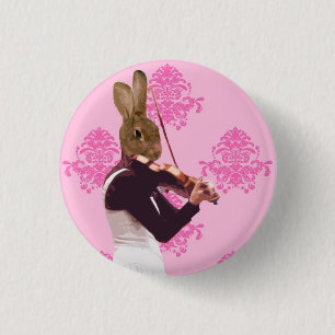 Fun rabbit playing violin 3 cm round badge
