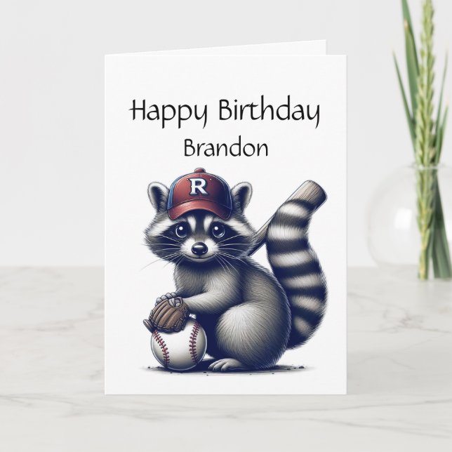 Fun Racoon Custom Baseball Birthday Animal Card (Front)