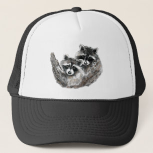 Fun Racoon Friends Animal Watercolor Wildlife  Trucker Hat