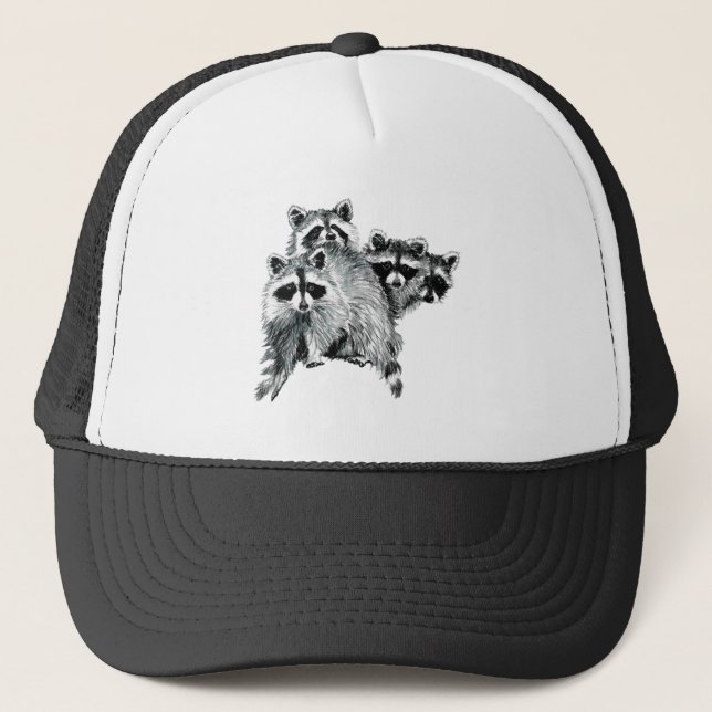 Fun Racoon Friends Family Animal Watercolor Trucker Hat (Front)
