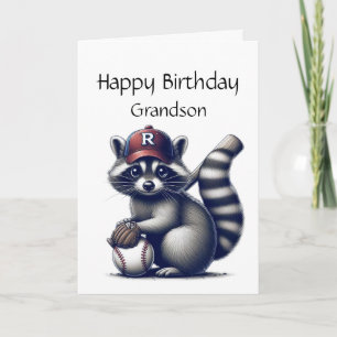 Fun Racoon Grandson Baseball Birthday Animal Card