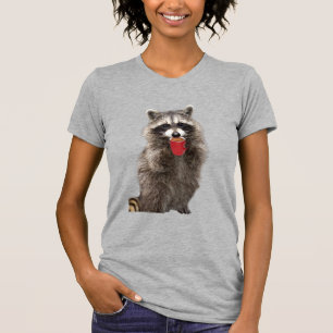 Fun Racoon Holding Coffee Cup Animal Humour T-Shirt