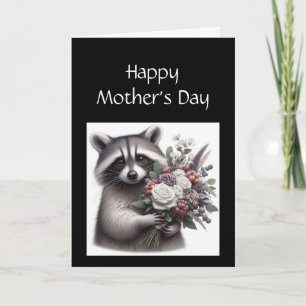 Fun Racoon Mother's Day Racoon Flowers Card