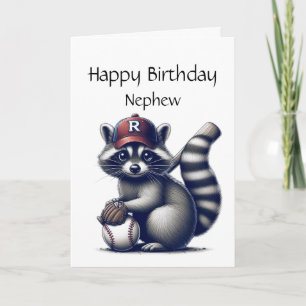 Fun Racoon Nephew Baseball Birthday Animal Card