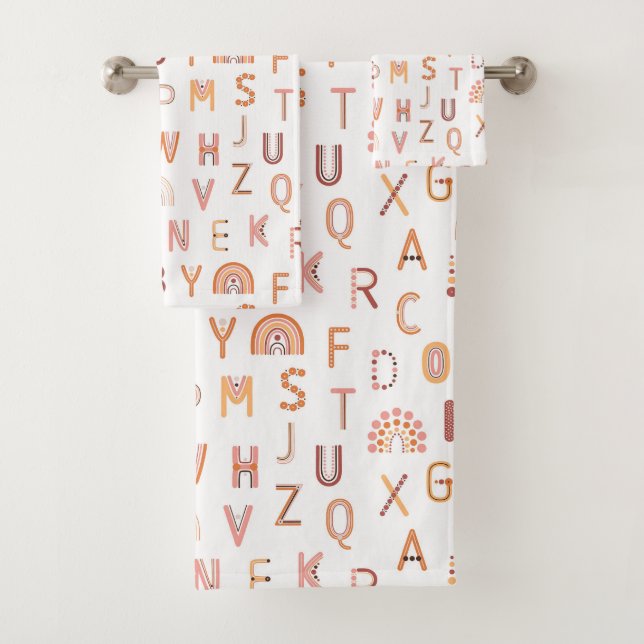 Fun Rainbow Alphabet Pattern Bath Towel Set (Insitu)
