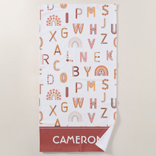Fun Rainbow Alphabet Pattern Beach Towel