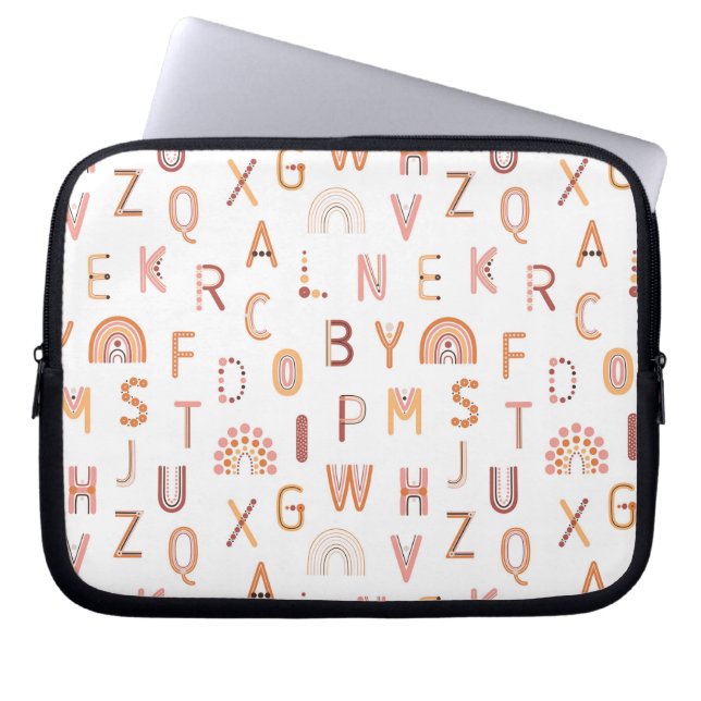 Fun Rainbow Alphabet Pattern Laptop Sleeve (Front)