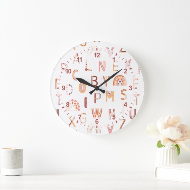 Fun Rainbow Alphabet Pattern Large Clock (Home)