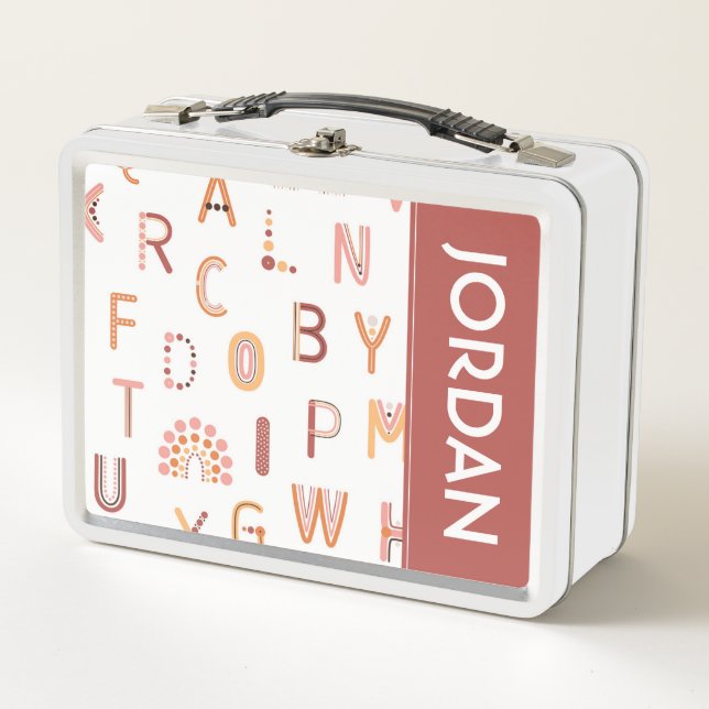 Fun Rainbow Alphabet Pattern Metal Lunch Box (Front)
