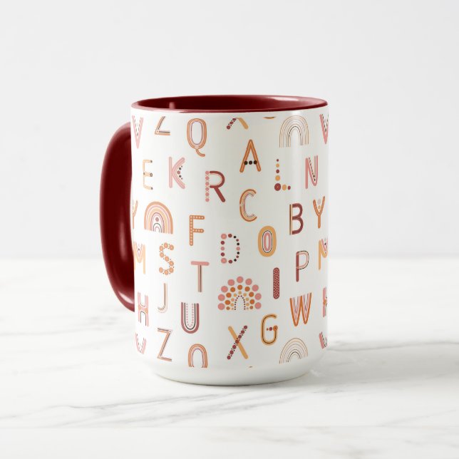 Fun Rainbow Alphabet Pattern Mug (Front Left)