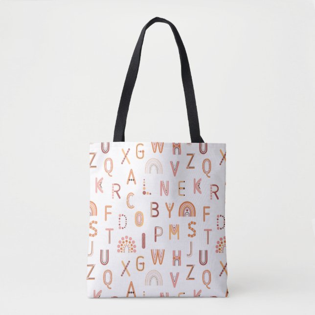 Fun Rainbow Alphabet Pattern Tote Bag (Front)
