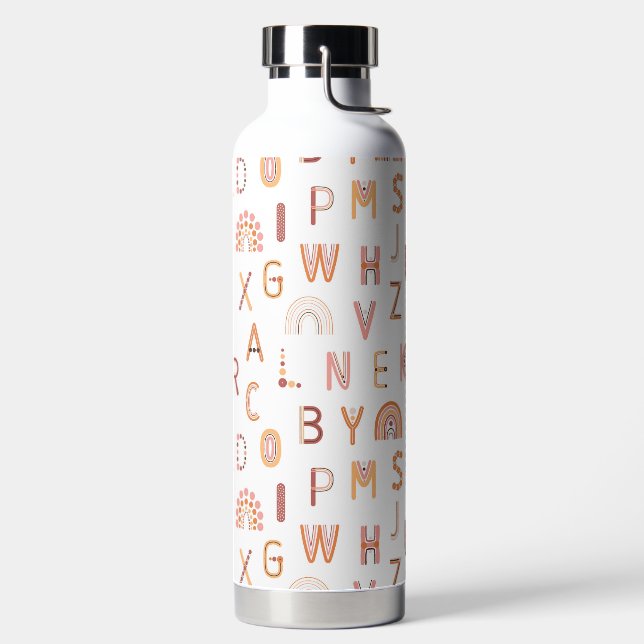 Fun Rainbow Alphabet Pattern Water Bottle (Left)