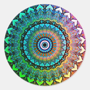 Fun Rainbow and Hearts Mandala Classic Round Sticker