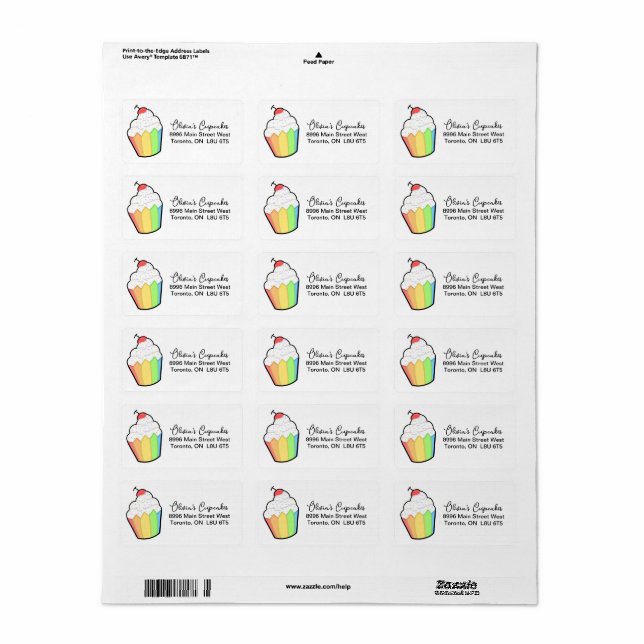 Fun Rainbow and Sprinkles Cupcake Mailing Label (Full Sheet)