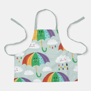 Fun Rainbow And Umbrella Cartoon Pattern Apron