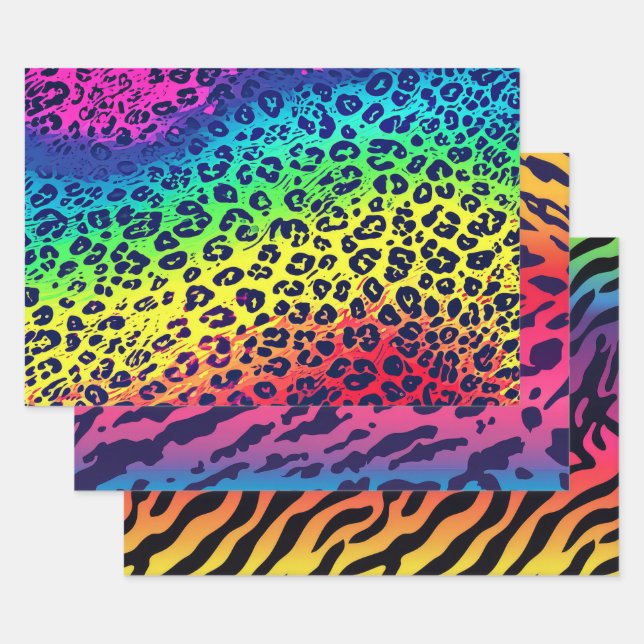 Fun Rainbow Animal Print Pattern  Wrapping Paper Sheet (Set)