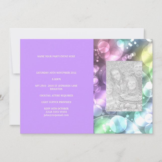 Fun Rainbow Bubbles Purple Photo Invite (Front)