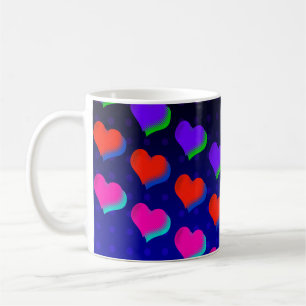 Fun Rainbow Cartoon Neon Love Heart Pattern Coffee Mug