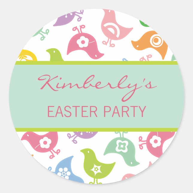 Fun Rainbow Chicks Easter Party Favour Sticker (Front)