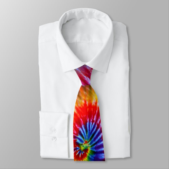 Fun Rainbow Colors Retro Tie Dye Far Out Neck Tie (Tied)