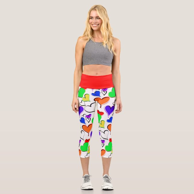 Fun Rainbow Colourful Hearts    Capri Leggings (Front)