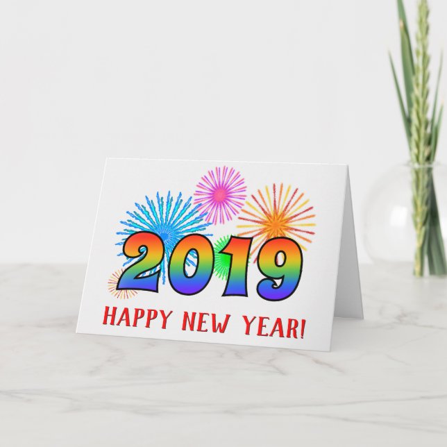 Fun, Rainbow Colours 2019 + "HAPPY NEW YEAR!" Holiday Card (Front)