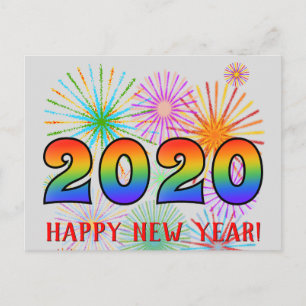 Fun, Rainbow Colours 2020 + "HAPPY NEW YEAR!" Postcard