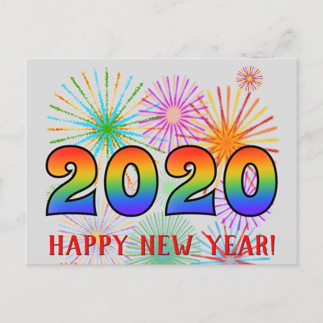 Fun, Rainbow Colours 2020 + "HAPPY NEW YEAR!" Postcard (Front)