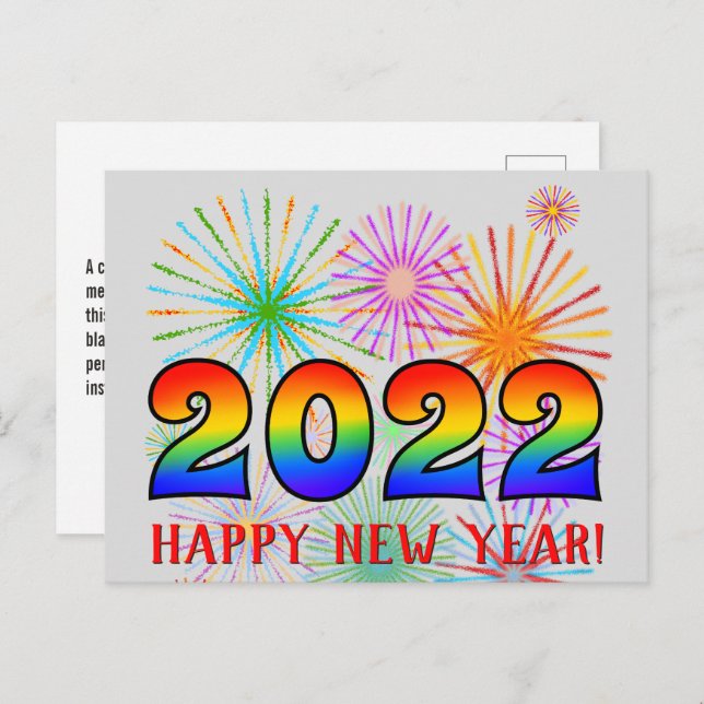 Fun, Rainbow Colours 2022 + "HAPPY NEW YEAR!" Postcard (Front/Back)