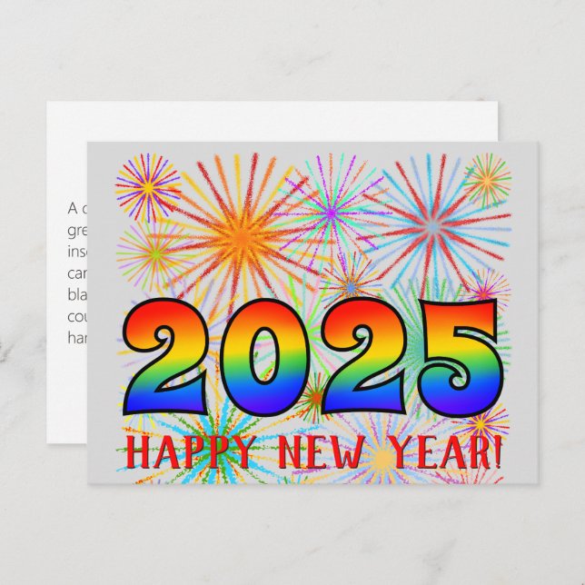 Fun, Rainbow Colours 2025 + "HAPPY NEW YEAR!" Postcard (Front/Back)